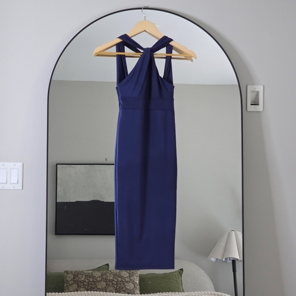 NWT Michael Costello x Revolve Nico Halter Midi Cocktail Dress in Navy, Size XS - Picture 3 of 11